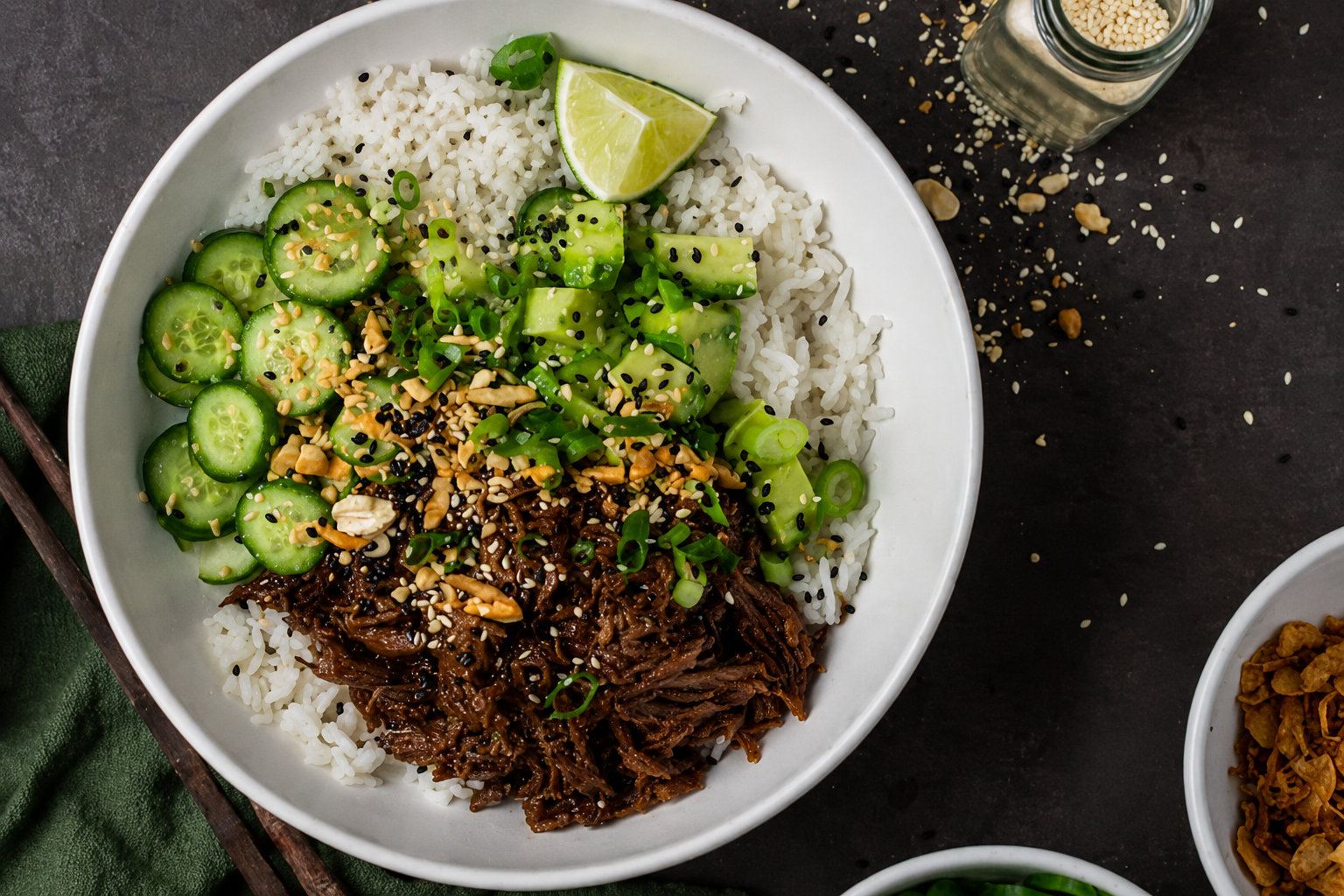 Slow Cooker Shredded Beef Rice Bowl