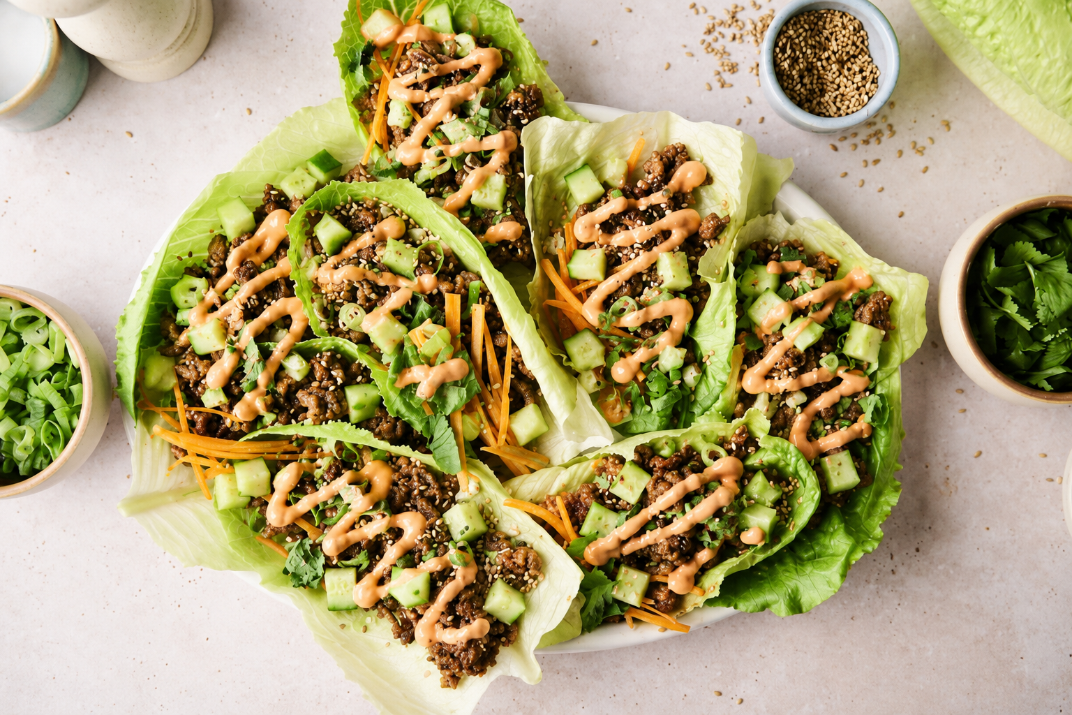 Korean Crunchy Tacos in romaine lettuce