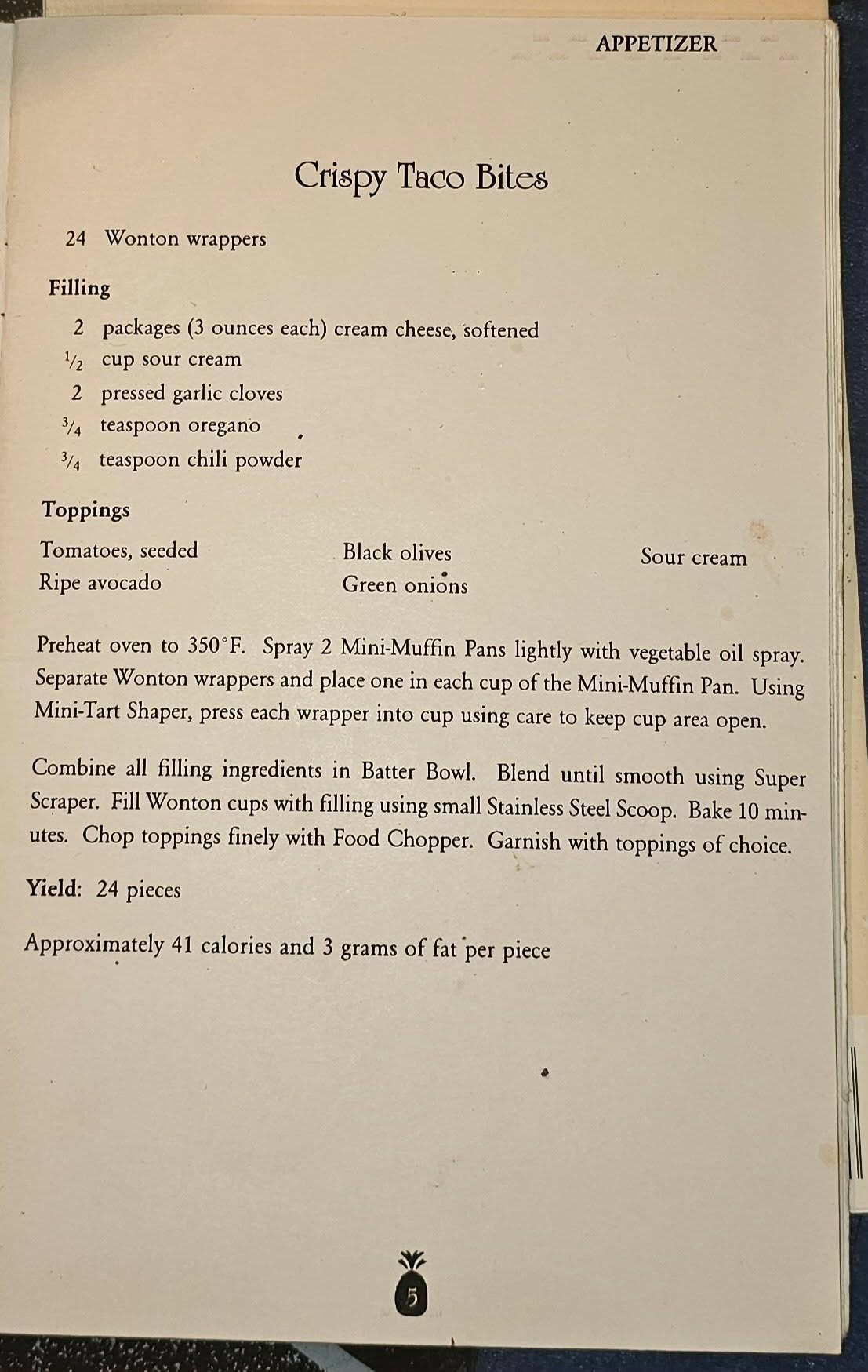 Original 1995 Crispy Taco Bites recipe page